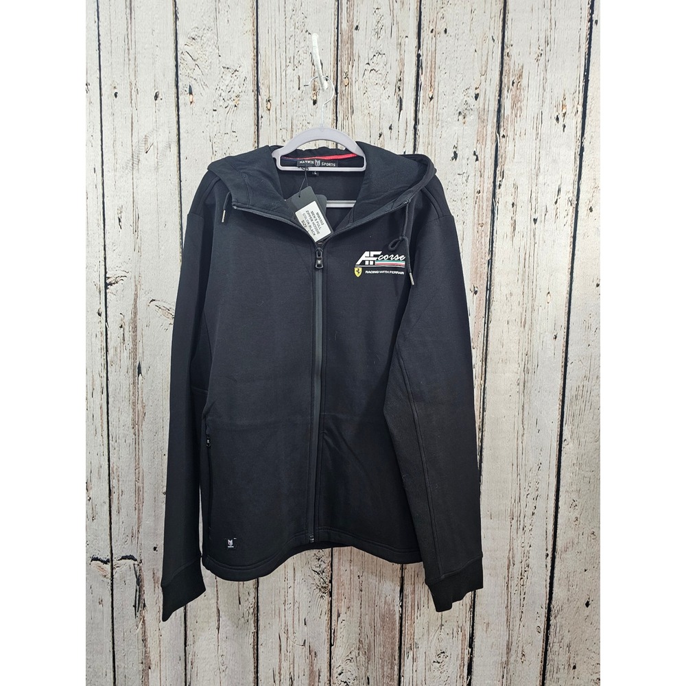 Marwin Sports Ferrari Corse Racing Black‎ Full Zip Hoodie Jacket Mens L Scuderia
